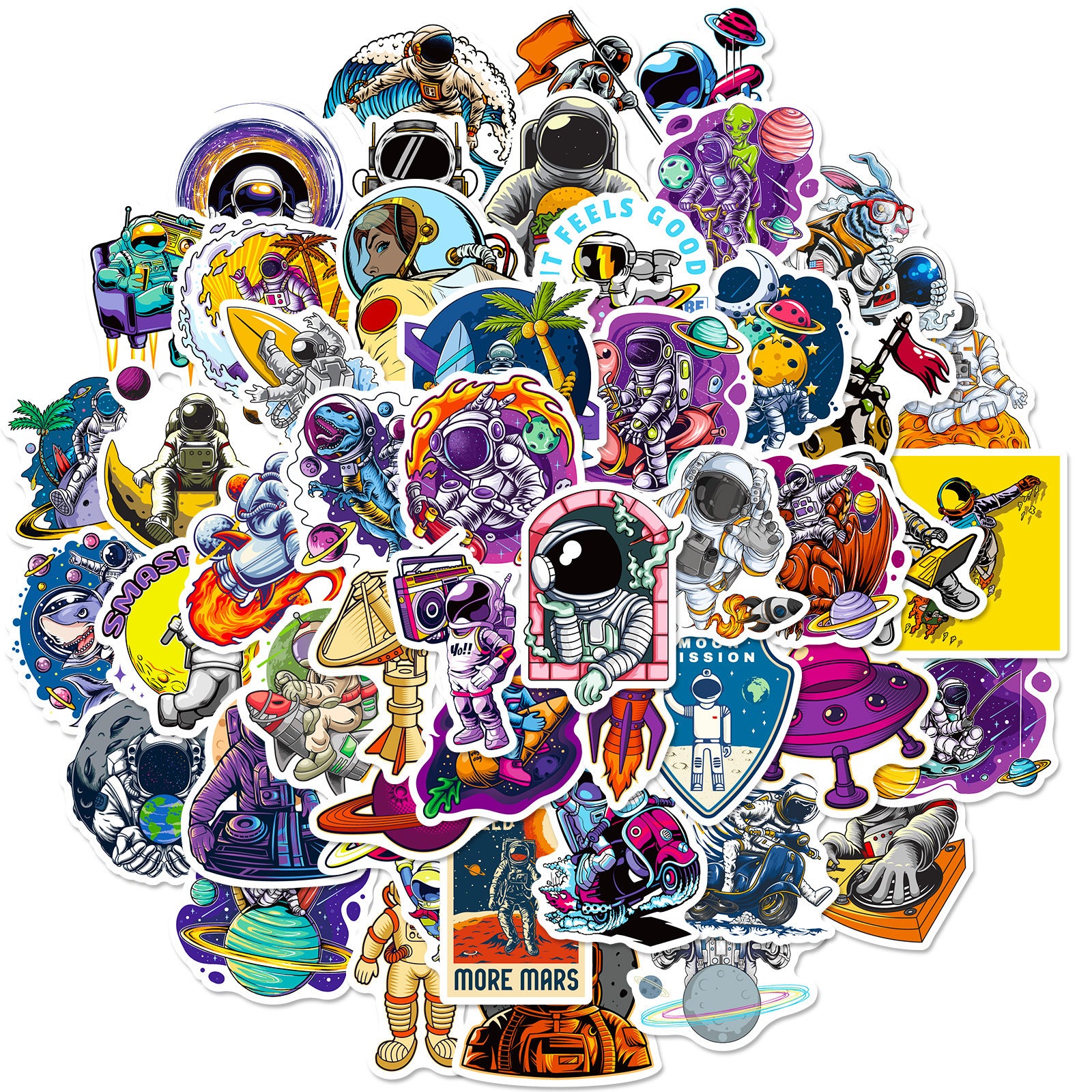 50pcs Space Explorer Vinyl Stickers for Water Bottle