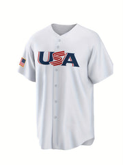 Men's Stretch Button Up Baseball Jersey Short Sleeve Uniform