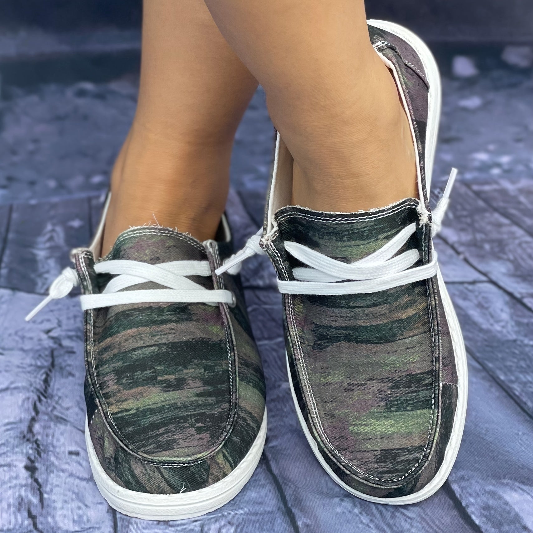 Tie Dye Green Walking Shoes Lightweight Slip On Flat Shoes