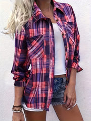  Plaid Print Long Sleeve Button Up Shirt