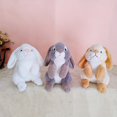 Ultra Realistic Lop Ear Rabbit Plush Toy Soft Silky Fur 3 Colors Grey Beige Nurs