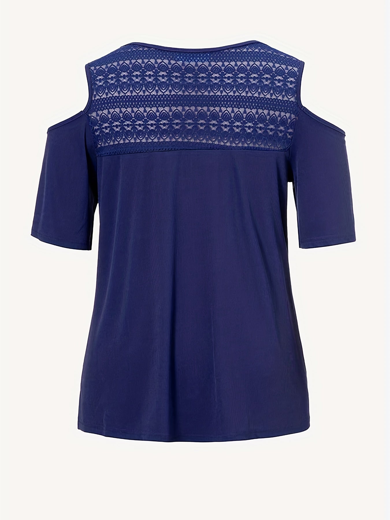  Solid Contrast Lace Panel Cold Shoulder Top