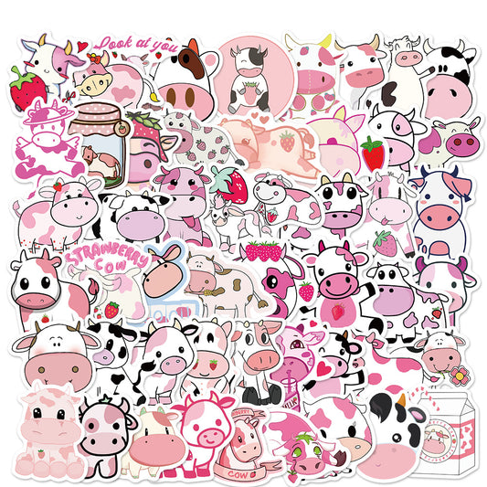 Pink Cartoon Cow Doodle Sticker 50 100pcs