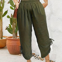 Women's Plus Size High Rise Knot Side Pants With Pockets