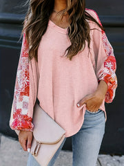  Colorblock Paisley Print Waffle Top