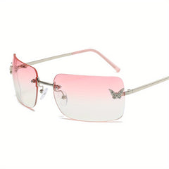 Y2K Butterfly Rimless Sunglasses Gradient UV400 Sun Shades for Women