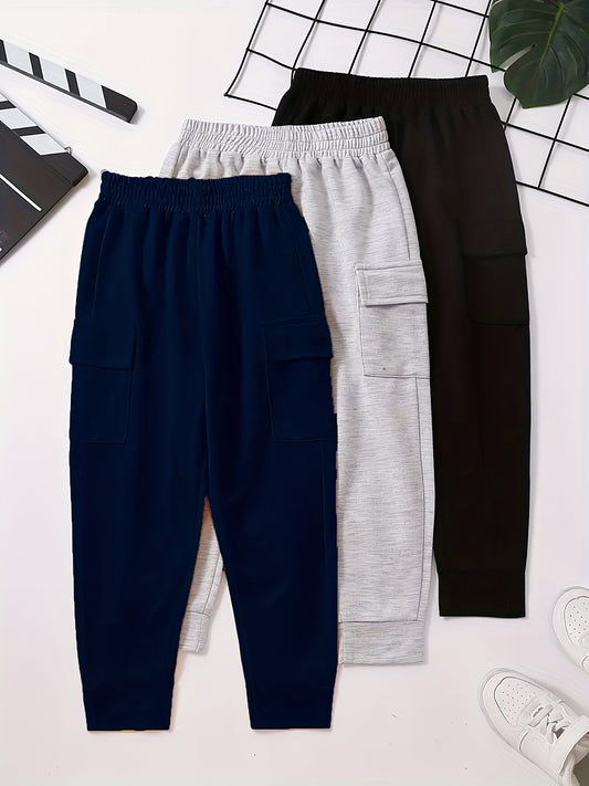 3pcs Boys Soft Casual Long Pants For Spring And Autumn Kids Clothes
