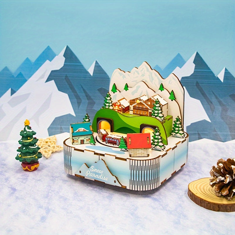 Wooden DIY Music Box Doll House Decoration Holiday Gift