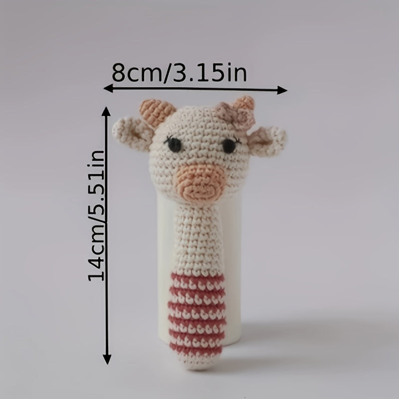 3D Crochet Rattle Knitted Calf Animal Doll with Bell Teething Toy