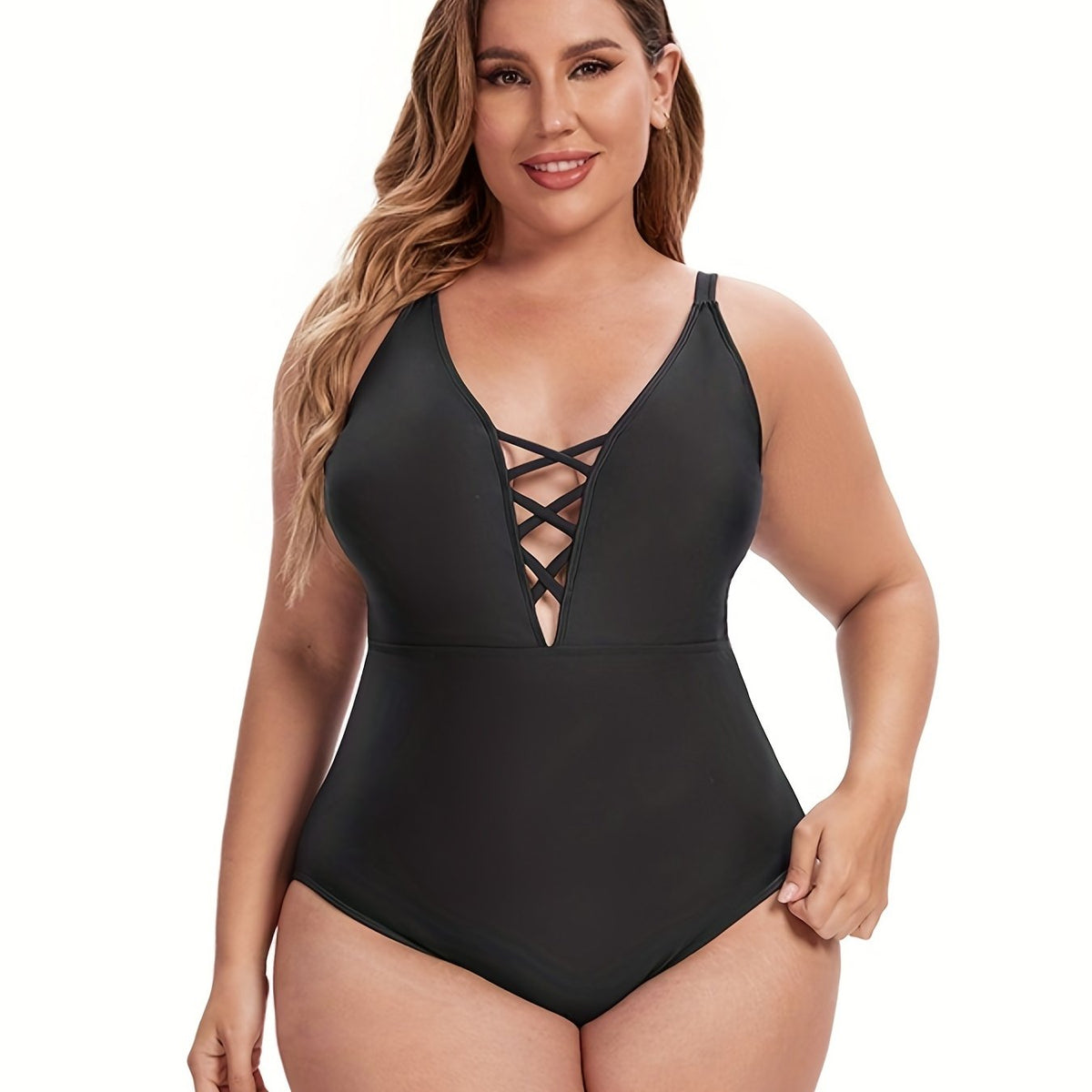  Criss Cross Cut Out One Piece Swimsuit