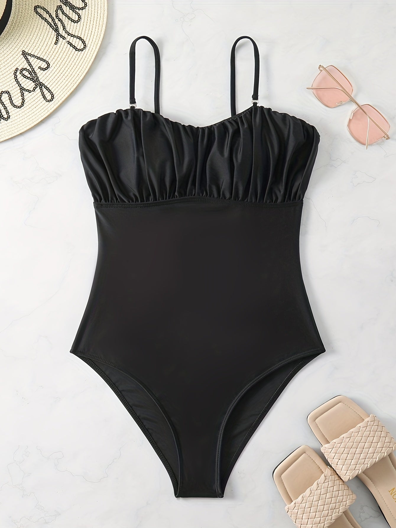 Ruched Bust One Piece Bathing Suit Sexy High Strech Swimsuit