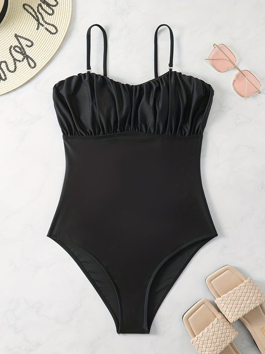 Ruched Bust One Piece Bathing Suit Sexy High Strech Swimsuit
