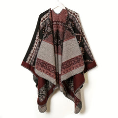 Boho Vintage Cashmere Plaid Jacquard Large Shawl Windproof Cape Scarf