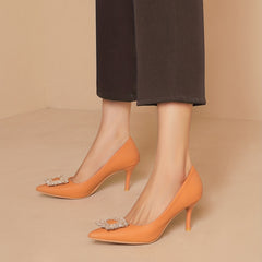 Crystal Decor Stiletto Heels Point Toe Pumps