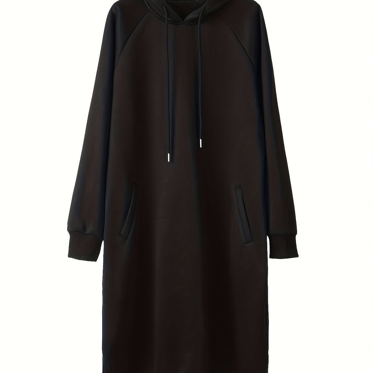  Solid Hooded Drawstring Long Sleeve Sweatshirt Dress With Pockets
