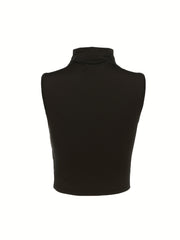 Rose Print Turtle Neck Top Sleeveless for Summer