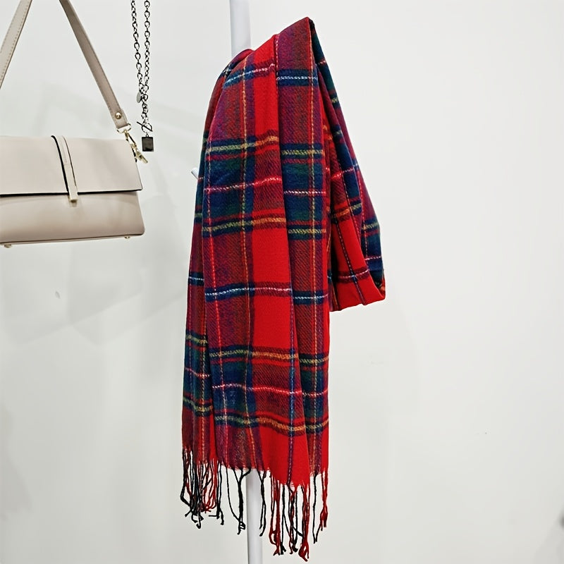 Plaid Tassel Scarf Women's Long Shawl Winter Warm Large Scarf
