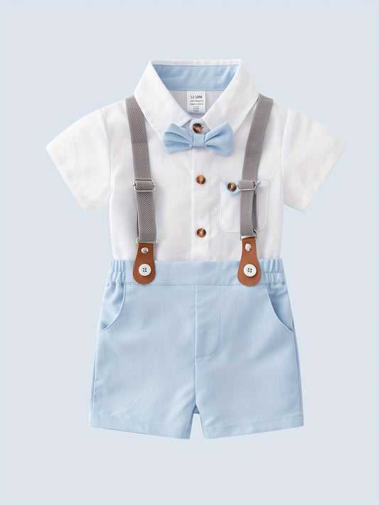 Baby Boy Gentleman Style 2-Piece Set Bow Tie & Suspender Shorts