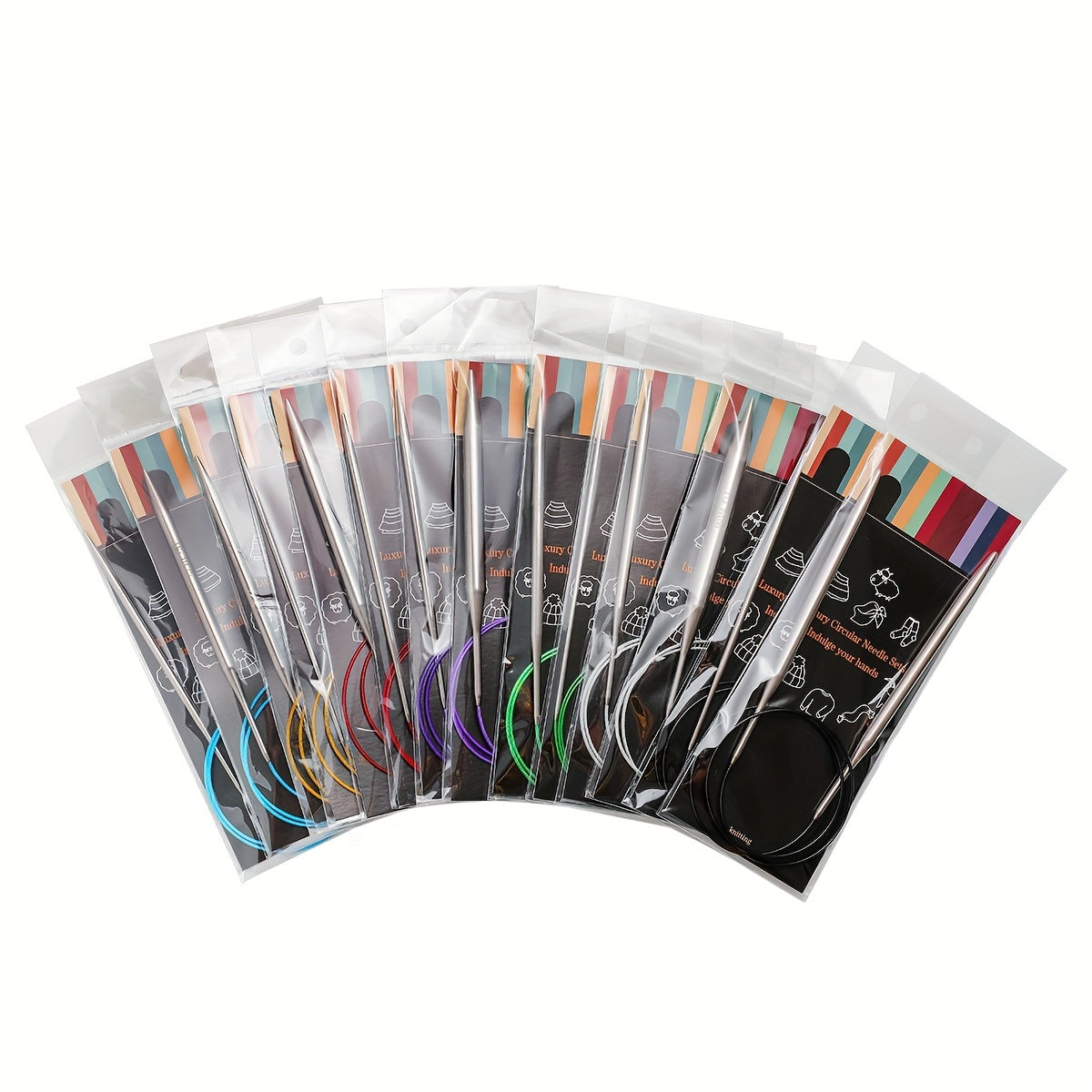 9pcs Circular Knitting Needles Set Stainless Metal Yarn Knitting Needle Tools