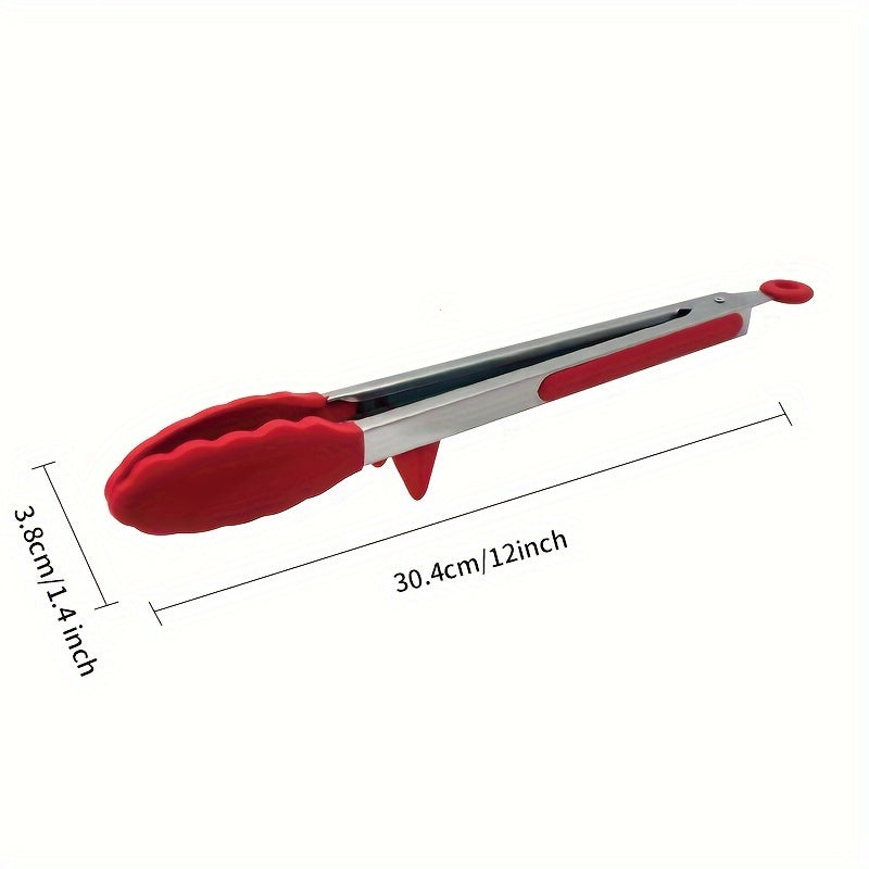 Stainless Steel BBQ Grill Tongs Silicone Heat Resistant Non stick