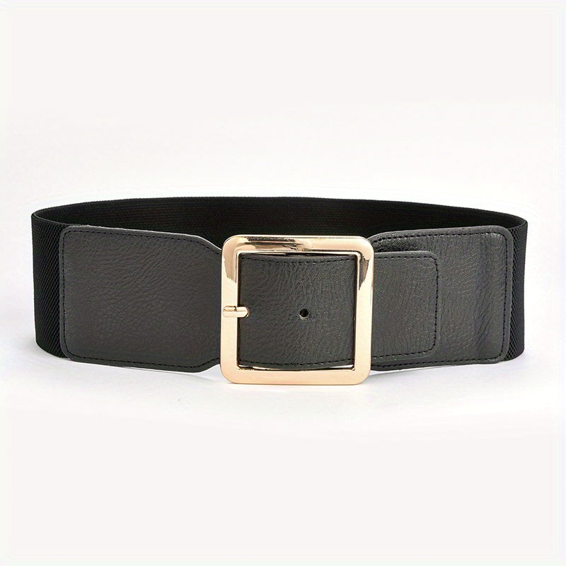 Square Pin Buckle Belt Elastic Wide Waistband Women Girdle Dress Coat Belts