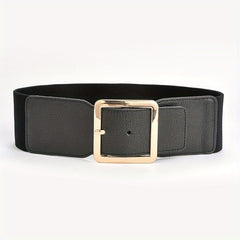 Square Pin Buckle Belt Elastic Wide Waistband Women Girdle Dress Coat Belts