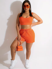Sporty Two Piece Set Crop Tank Top & Shorts Outfit
