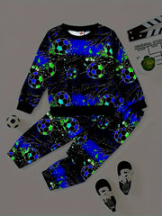 Boy's Soccer Allover Print 2pcs Sweatshirt & Sweatpants Set
