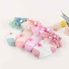 3 Pairs Kids Heart Graphic Lace Trim Princess Crew Socks