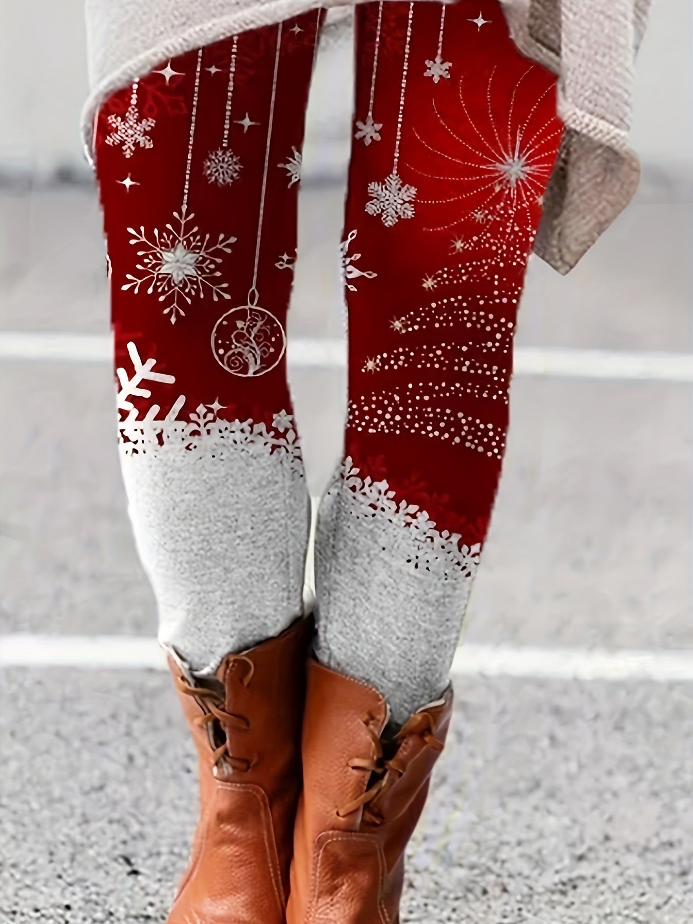  Snowflake Print High Rise Leggings