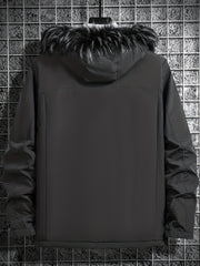 Hooded Winter Jacket Men's Solid Zip Up Padded Jacket