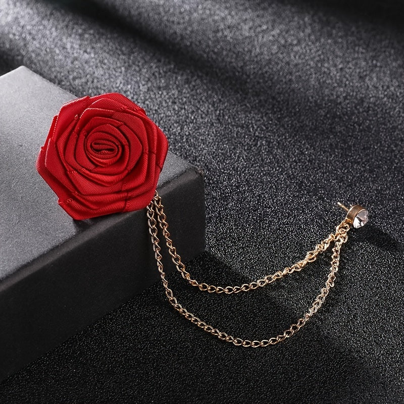 Couple Style Rose Brooch Tassel Chain Suit Chest Jewelry