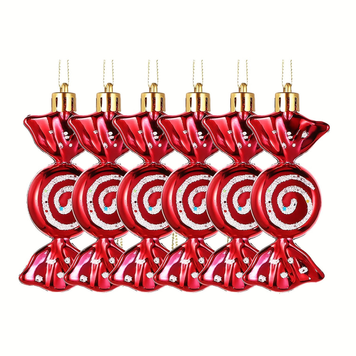 6pcs Glitter Christmas Candy Hanging Ornaments Holiday Party Favor