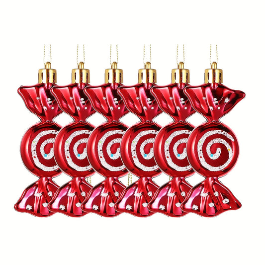 6pcs Glitter Christmas Candy Hanging Ornaments Holiday Party Favor