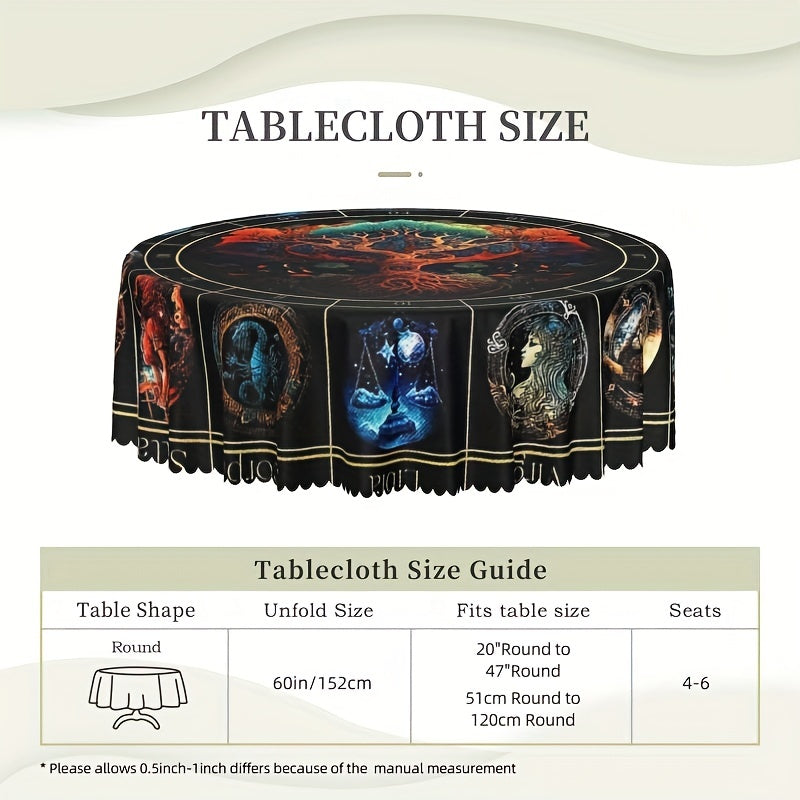 Round Polyster Table Cloth Tree Of Life Pattern Water Repellent Circle Table Cov