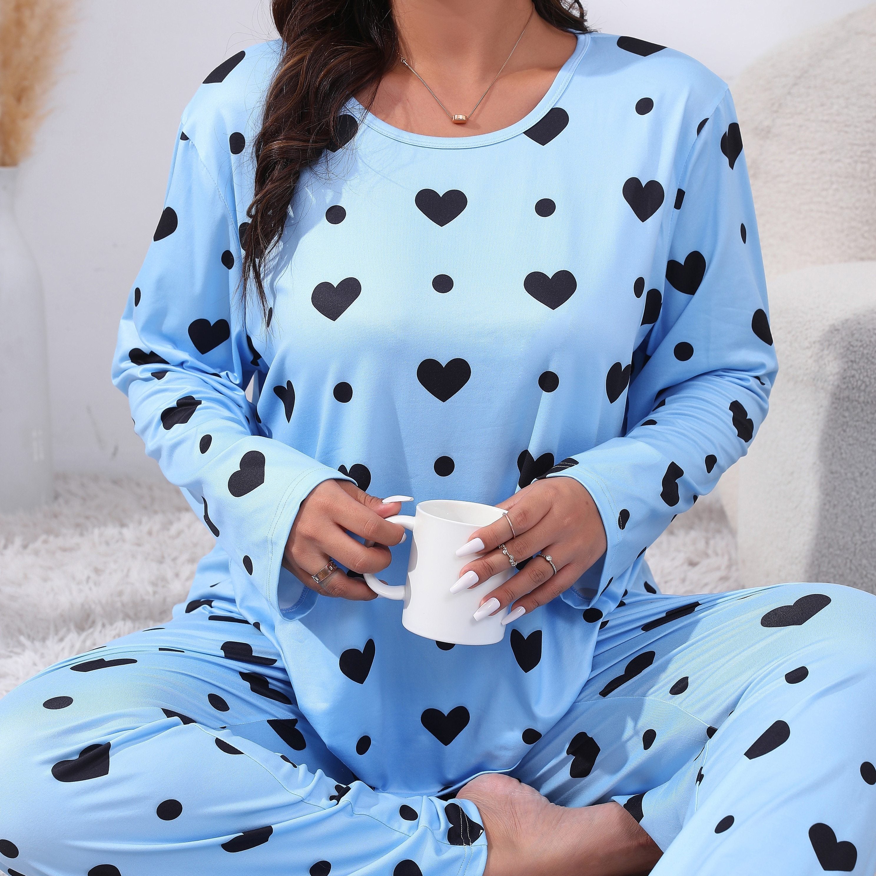  Heart Print Tee & Pants Lounge Two Piece Set
