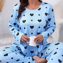  Heart Print Tee & Pants Lounge Two Piece Set