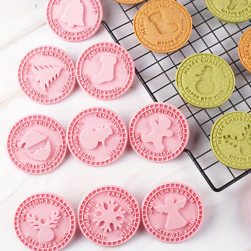 9pcs Christmas Sandwich Biscuit 3D Cookie Press Mold Set