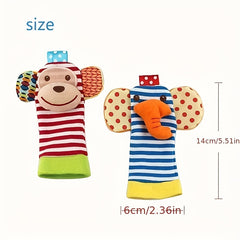 Baby Wrist Rattle and Foot Socks - Cartoon Newborn Gift Boy Girl