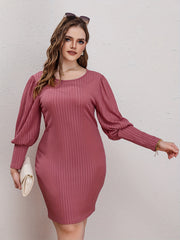 Solid Puff Sleeve Bodycon Midi Dress