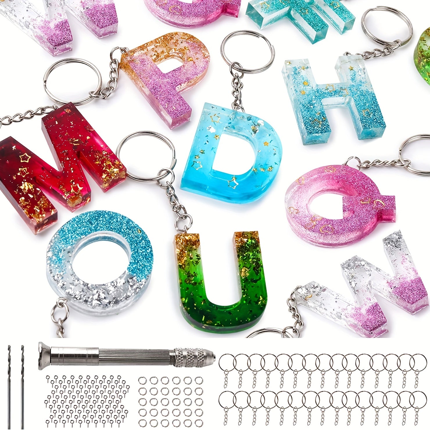134Pcs Silicone Alphabet Resin Molds Kit for Epoxy Resin Casting with Hand Drill