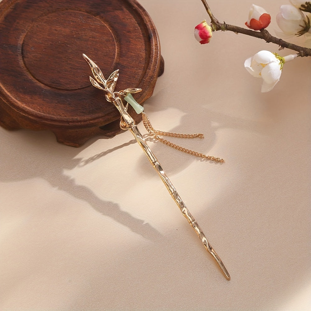 Bamboo Shaped Hair Stick With Chain Tassel Chinese Style Hair Pin