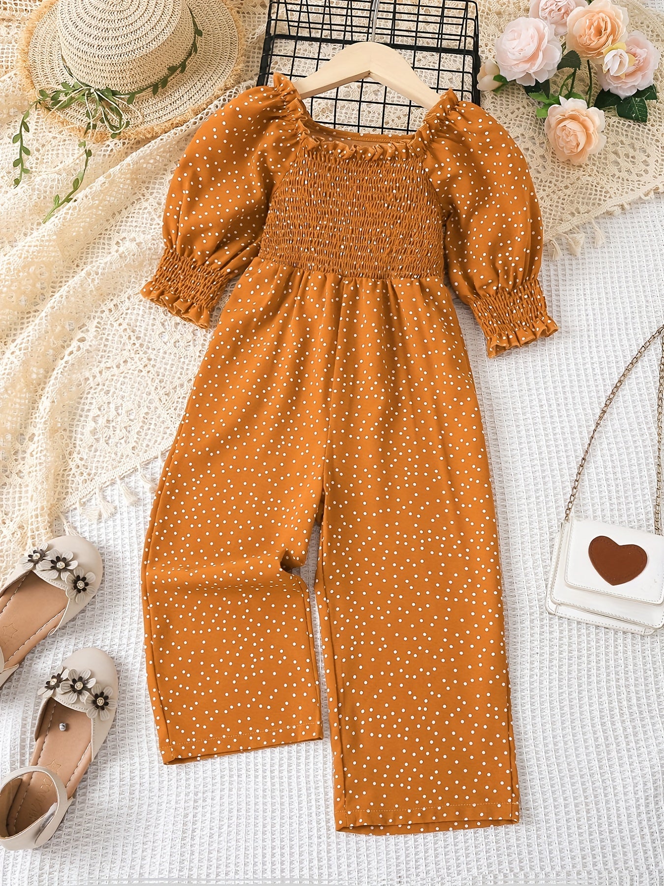 Toddler Girls Polka Dot Graphic Rompers Wide Leg Jumpsuits