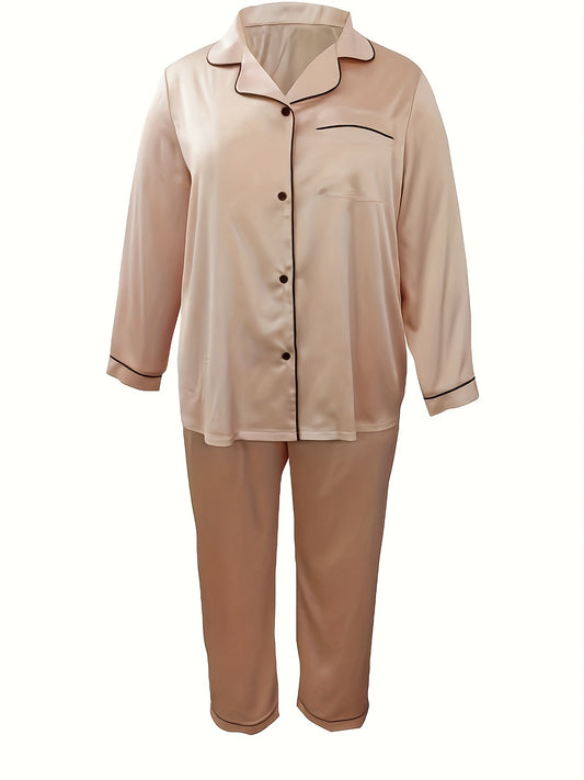  Casual Pajama Set Long Sleeve Button Up Shirt & Pants