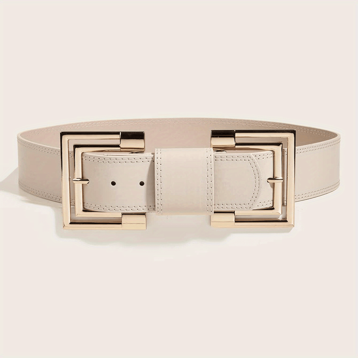 Vintage PU Leather Belt Double Square Metal Buckle Wide Belt Women's