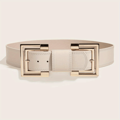 Vintage PU Leather Belt Double Square Metal Buckle Wide Belt Women's