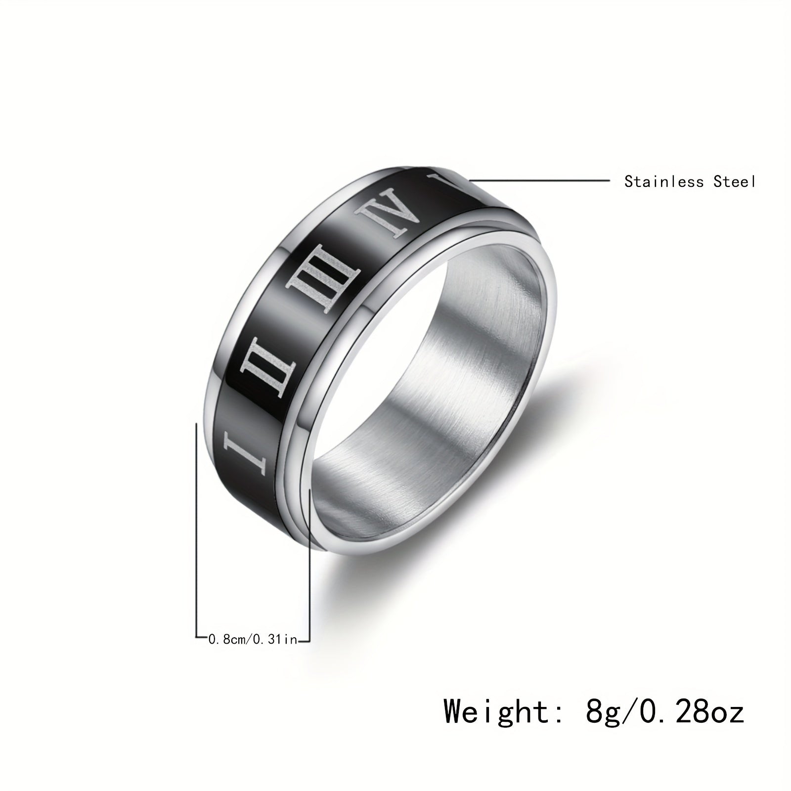 Stainless Steel Roman Numeral Spinner Ring - Anti Anxiety Spinner Rings