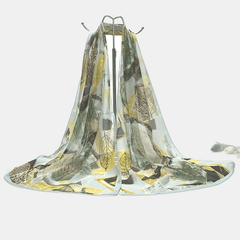 Vintage Leaf Print Chiffon Scarf Thin Gauze Shawl
