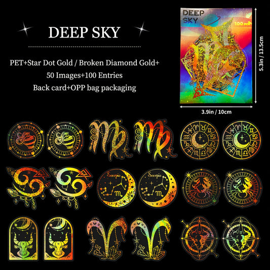 100pcs Deep Sky Holographic Stickers Moon Star Resin DIY Decor Waterproof