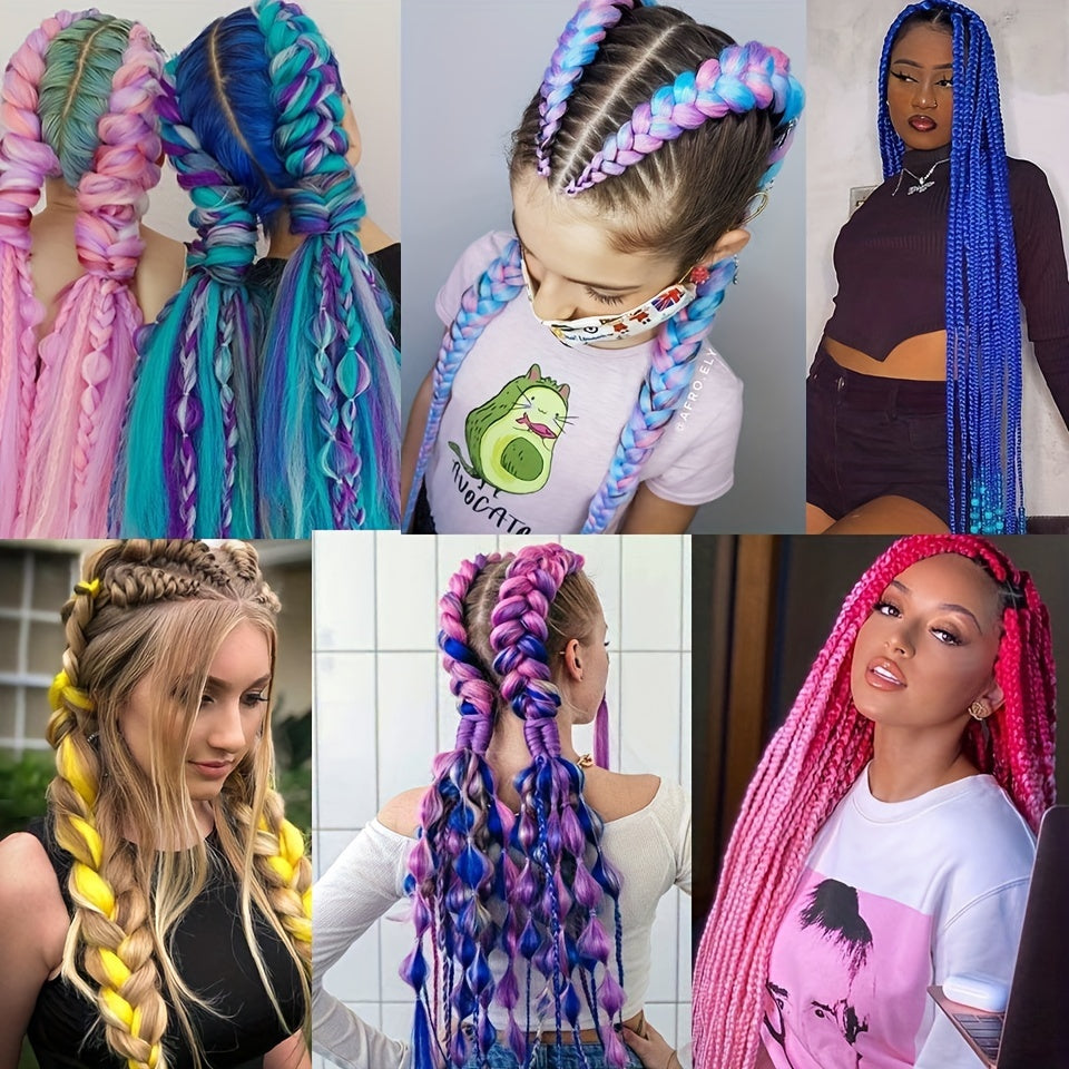 Synthetic Rainbow Braided Ponytail Crochet Braids Hair Extension